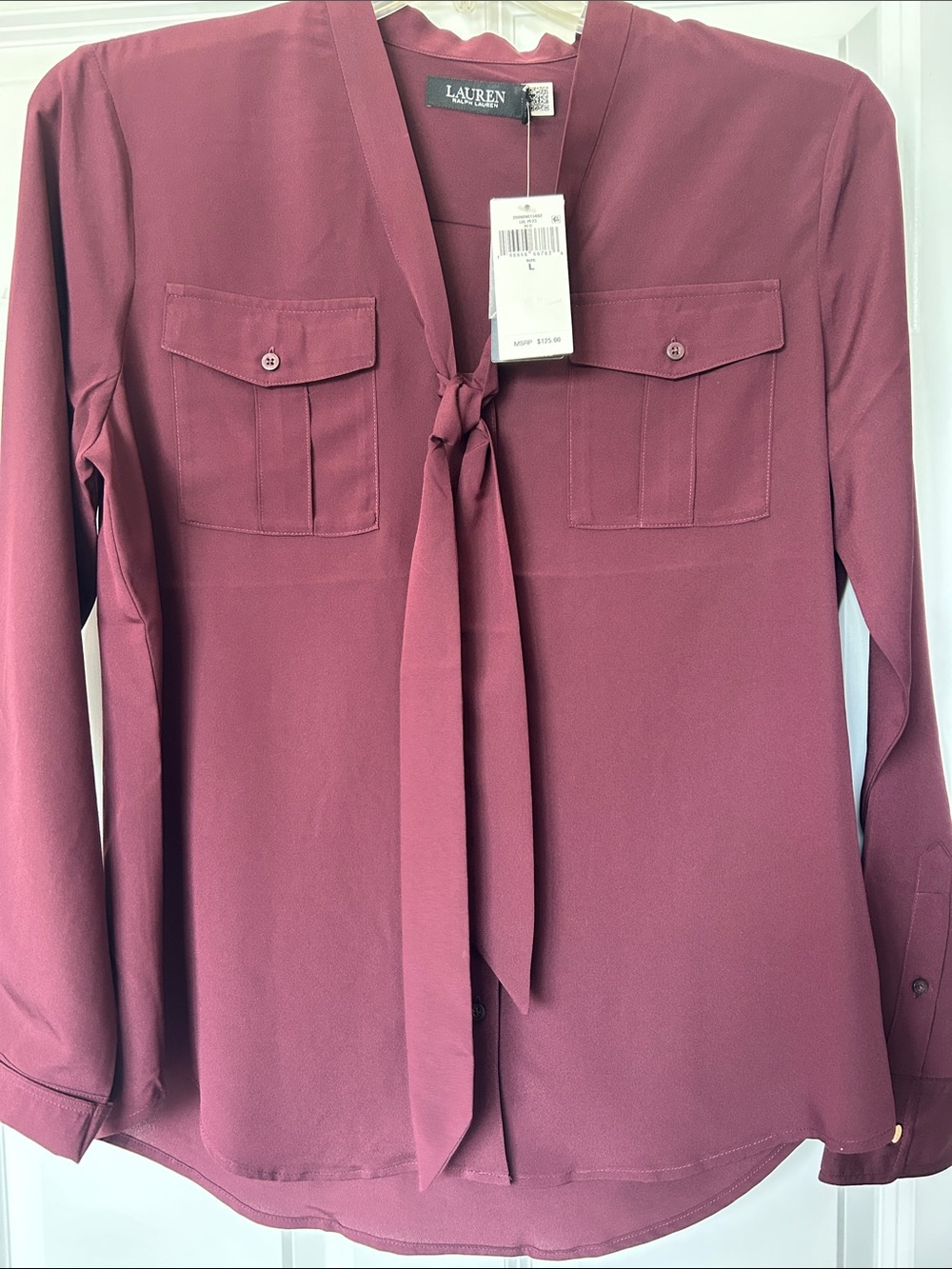 Lauren Ralph Lauren Wine Tie-Neck Blouse
